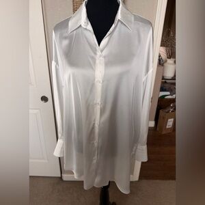 Zara Ivory Satin Button-Front Blouse